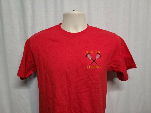 Embroidered Roslyn High School Lacrosse Adult Small Red TShirt - Picture 2 of 7