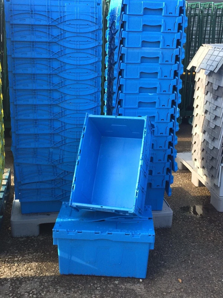 20 x LARGE USED TOTE BOX / ATTACHED LID CONTAINER / CRATE 600x400x350mm VGC - Image 4 of 4