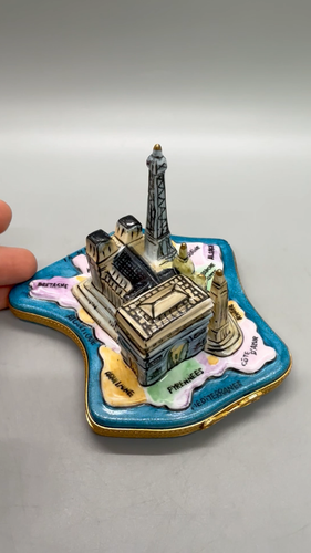 VTG Limoges France Deco Peint Main Porcelain Paris Trinket Box Map Notre Dame - Video 1 of 1