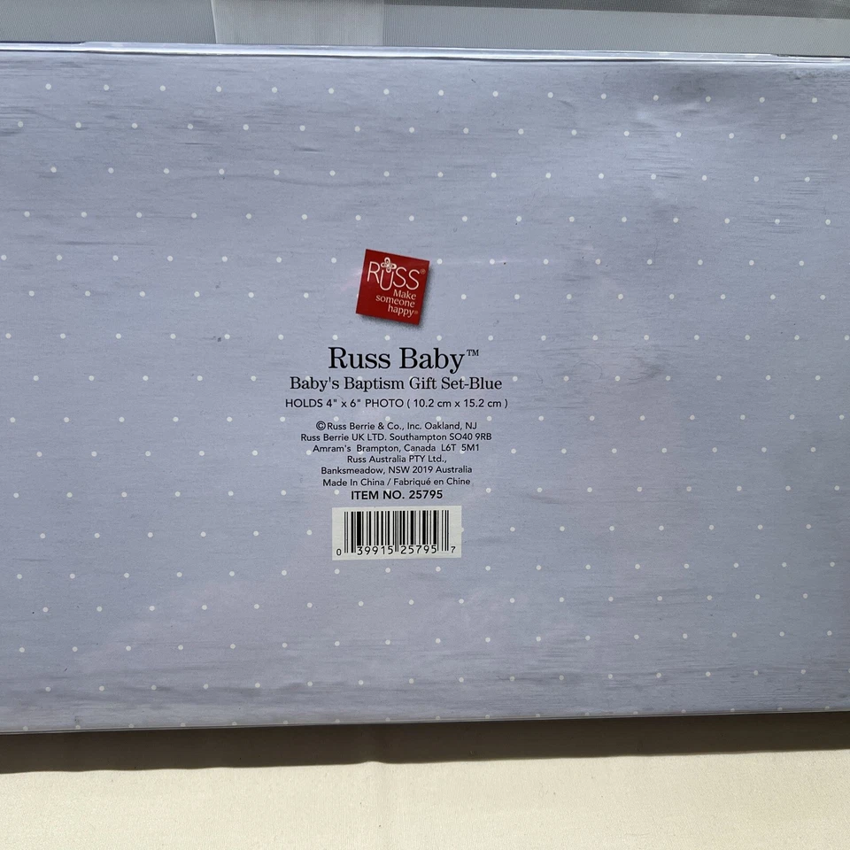 Russ Bebé Bautizo Bautizo Cruz y Marco Cerámica Azul Niño Set de Regalo Foto 4 de 4