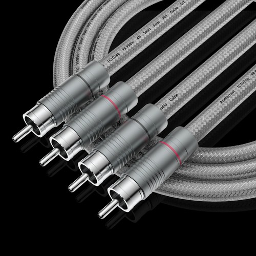 Pair High End 18AWG 4N Pure Silver Cord HiFi Audio Interconnect Shield RCA Cable - Picture 5 of 16
