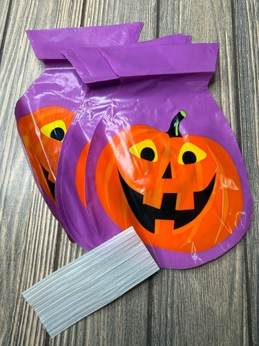 Halloween Pumpkin Plastic Treat Bags With Twist Ties 12 Pack