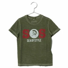 DIESEL JUNIOR BOY S/S MINERAL WASH T-SHIRT TEE "SOS SEA OF STYLE" GREEN MSRP 45