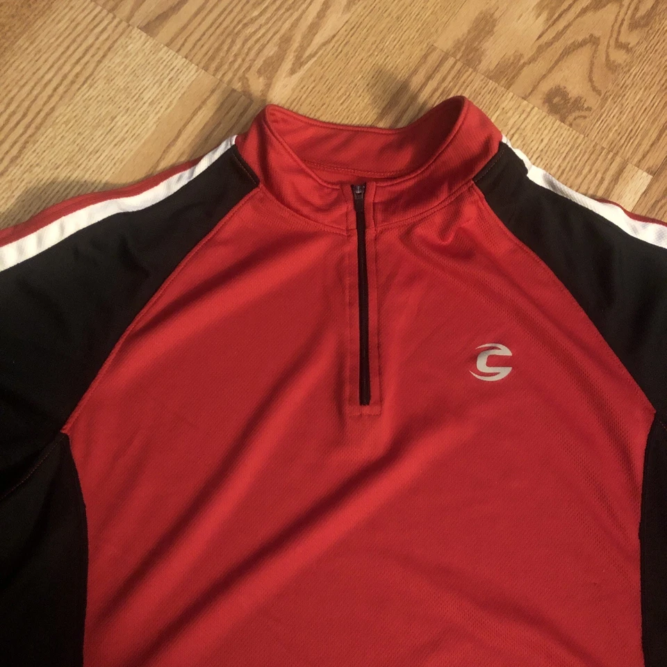 Camiseta deportiva de ciclismo Cannondale roja blanca talla LG 1/4 cremallera con 3 bolsillos traseros Foto 2 de 4