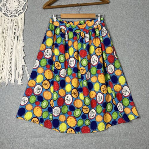 Lorraine Party Skirt Womens 10 S Fruit Slices Colourful Midi Pockets Retro