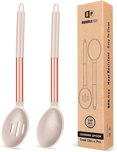 Pack of 2 Large Silicone Cooking Spoons,Non Stick Solid Basting Spoon,Heat-Resis