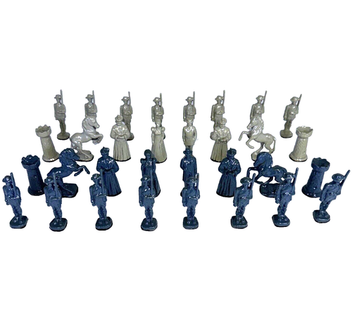Vintage 32 Piece Pewter American Blue and Gray Civil War Chess Set