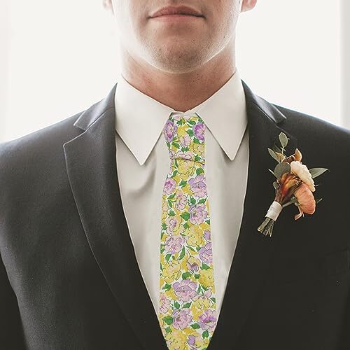 Men's Cotton Printed Floral Neck Tie Skinny Tie Marigold Floral - Bild 5 von 6