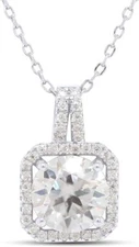 1.90ct Lab Created Round Moissanite Square Halo Pendant Necklace Sterling Silver