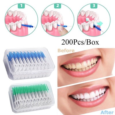 200 Interdentalstäbchen Dental Floss Teeth Tooth Toothpick Oral Care Clean Brush