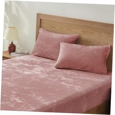 Velvet Fitted Sheet and Pillowcases Set, Luxury California King Dusty Pink