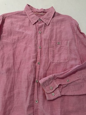 Tommy Bahama Linen Pink Shirt Mens Large Check Tencel Dress Casual Beach