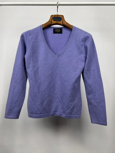 N.Peal Womens 100% Cashmere Sweater V-Neck Purple Knit Luxury Soft Top Size US 8