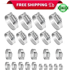 24Pcs Stainless Steel Hose Clamps Assortment Kit 1/4-2 Adjustable Set