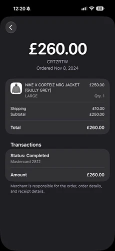 Nike x Corteiz NRG Men’s L GULLY GREY Full Zip Reflective Windbreaker - product listing photo