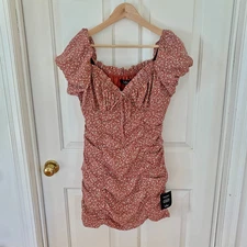 Lulus Women's Pink Floral Ruched Sz M Mini Dress NWT Cottage Core
