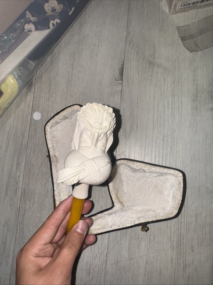 Pipa de espuma de mar tallada a mano con estuche - Pipa de fumar coleccionable, estilo vintage Foto 2 de 2