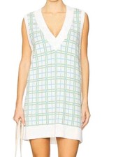 Show Me Your Mumu NWT Tank V-Neck Short Sweater Dress Mint/White Plaid Womens M