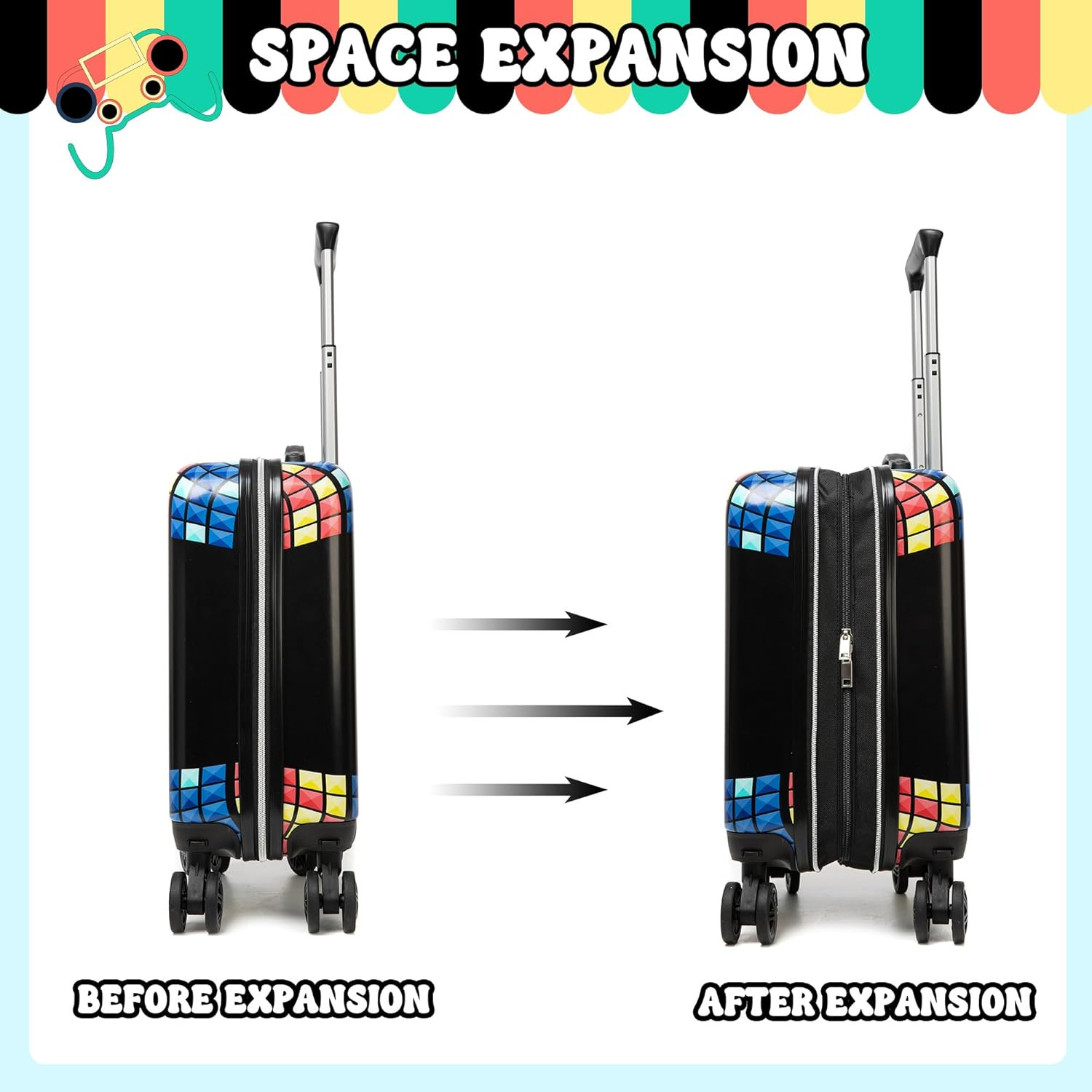 Colorful Kids 5-Piece Luggage Set with 16" Hardside Suitcase & Spinner Wheels
