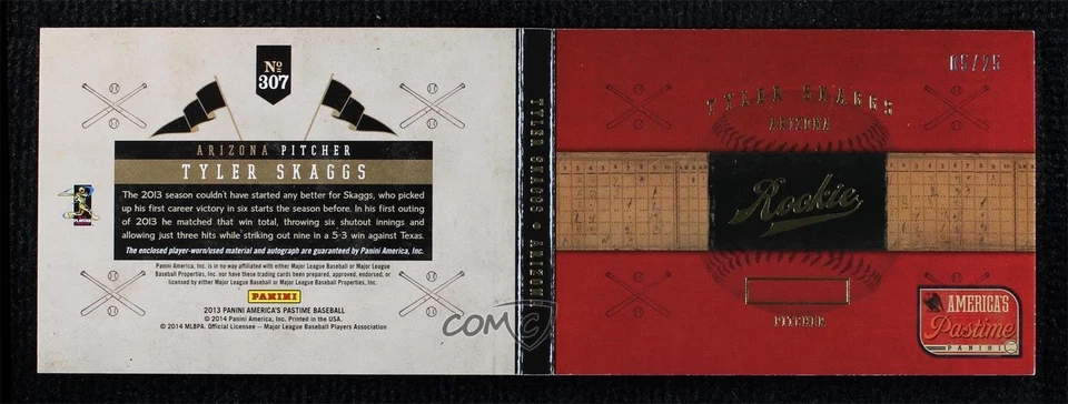 Folleto Panini America's Pastime 2013 dorado/25 Tyler Skaggs #307 novato automático radiocontrol Foto 2 de 2
