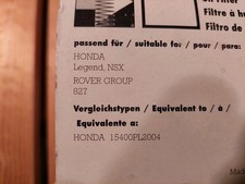 Honda NSX V6 OIL Filter ALSO LEGEND AND ROVER 827 1986-1991