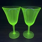 1930s Depression Era Tiffin Green Uranium Glass Wine Water Goblets Challis 6.75"