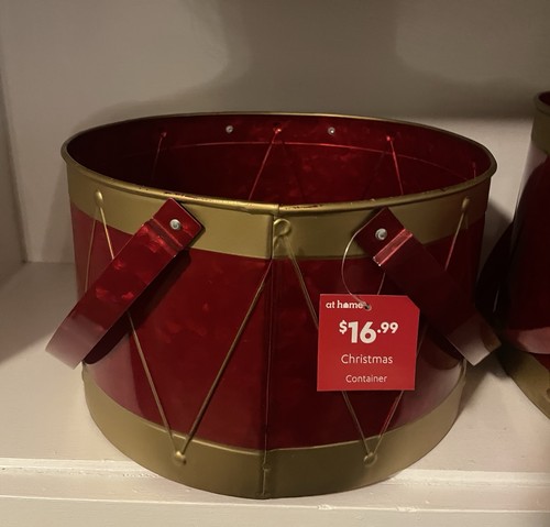 At Home Christmas Decor Red & Gold Drum Baskets 12” & 14” With Handles NWT - Picture 7 of 7