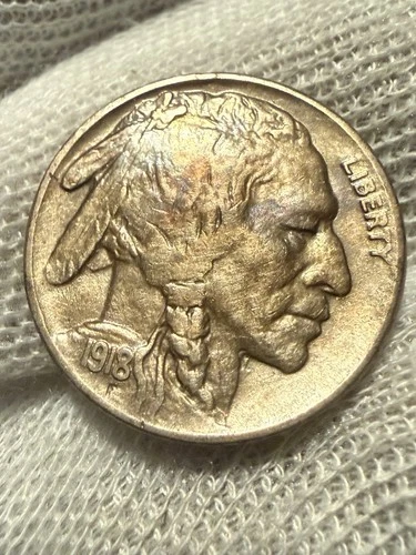 1918 Buffalo Nickel Very Choice AU+ High Grade Tough Date Full Horn Original