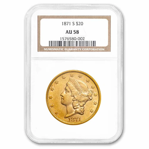 1871-S $20 Liberty Gold Double Eagle AU-58 NGC