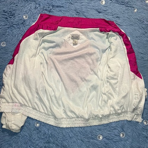 VINTAGE Windbreaker Size Medium Women's Full Zip Pink Green Westside Retro 80s - Picture 4 of 14