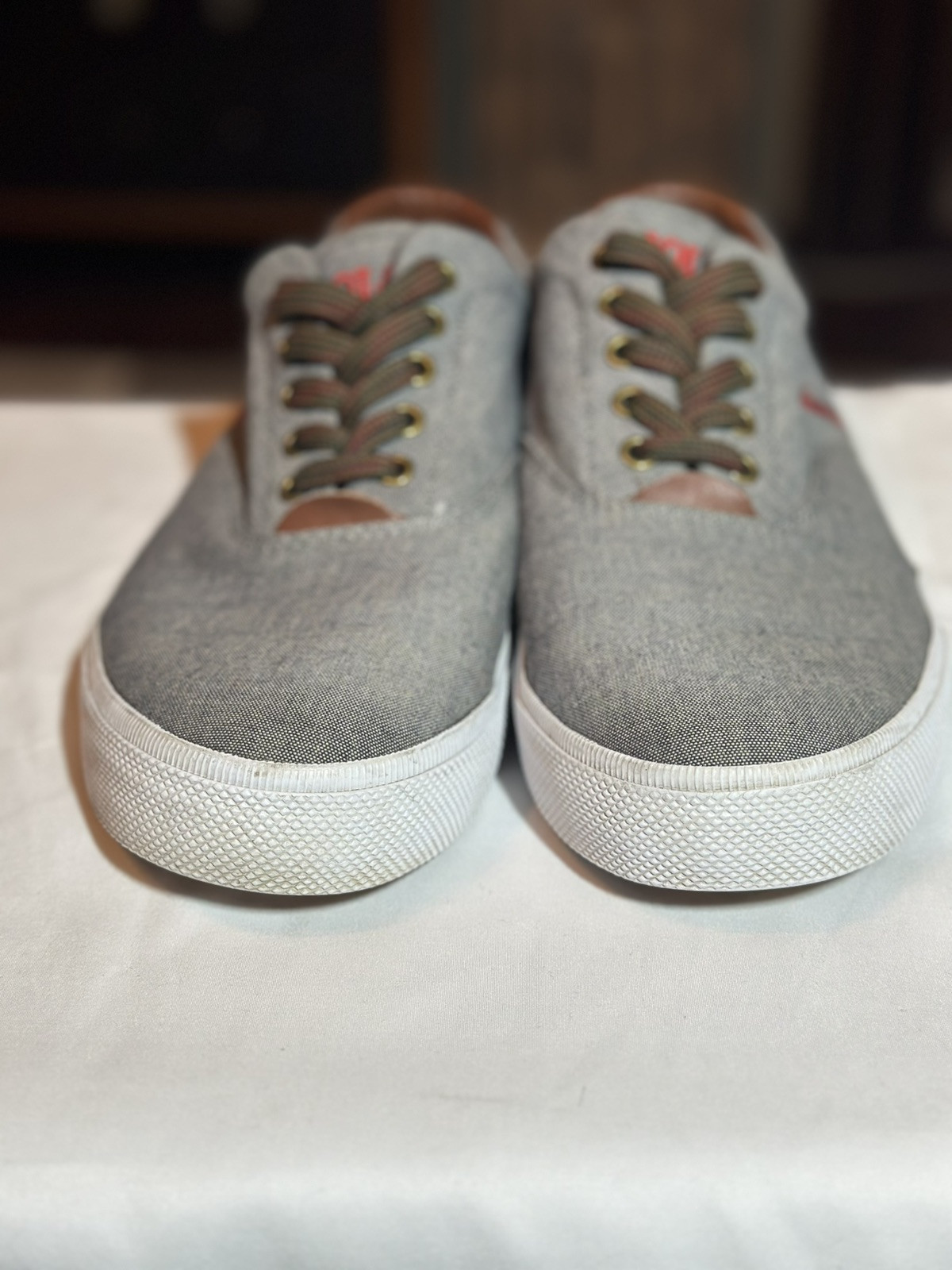 Polo Ralph Lauren Vito Pony Logo Chambray Pelle Sneakers Casual Grigio Taglia 11D