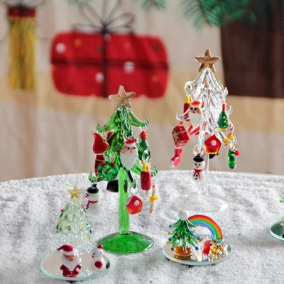 Murano Glass Christmas Tree 12 Hang Ornaments Mini Xmas Stained GlassGreenTree _