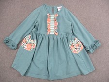 Natalie Grant Dress Girls 3T Green Floral Pockets Long Sleeve Ruffle Cotton