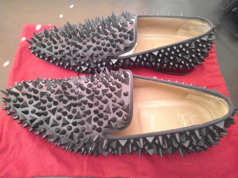 Christian Louboutin Hombre Zapatos Talla 44 Dandy Pik Pik Becerro Plano GG Negro/Negro Mate Foto 3 de 4