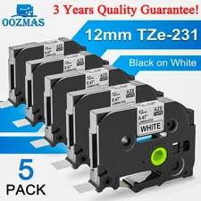 5PK For Brother P-Touch TZe-231 TZ-231 12mm White Standard Laminated Label Tape