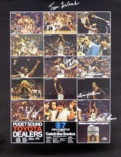 1978-79 NBA Champs Sonics Auto 17x22 Poster 9 Sigs Fred Brown Lenny Wilkens MCS