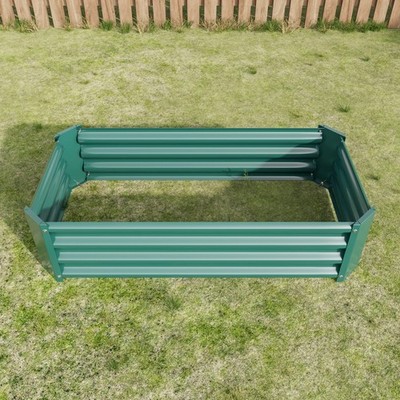 Raised Garden Bed, Metal Vegetables Planter Flower Box Green 4×2×1 ft Outdoor