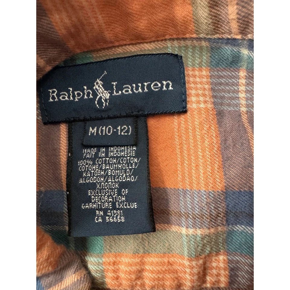 Ralph Lauren клетку рубашка на пуговицах длинным рукавом фланель оранжевый синий мальчиков размер M - Изображение 4 из 4
