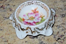 Antique Footed Open Salt Dip Cellar Hand Painted Floral Bone China