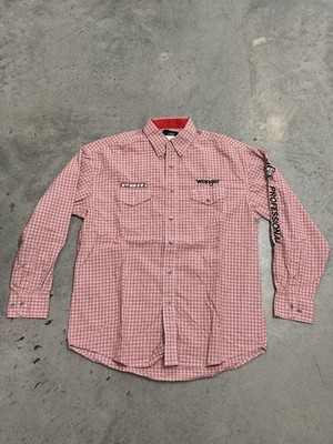Wrangler Men's PBR logo snap shirt plaid pattern Size Large