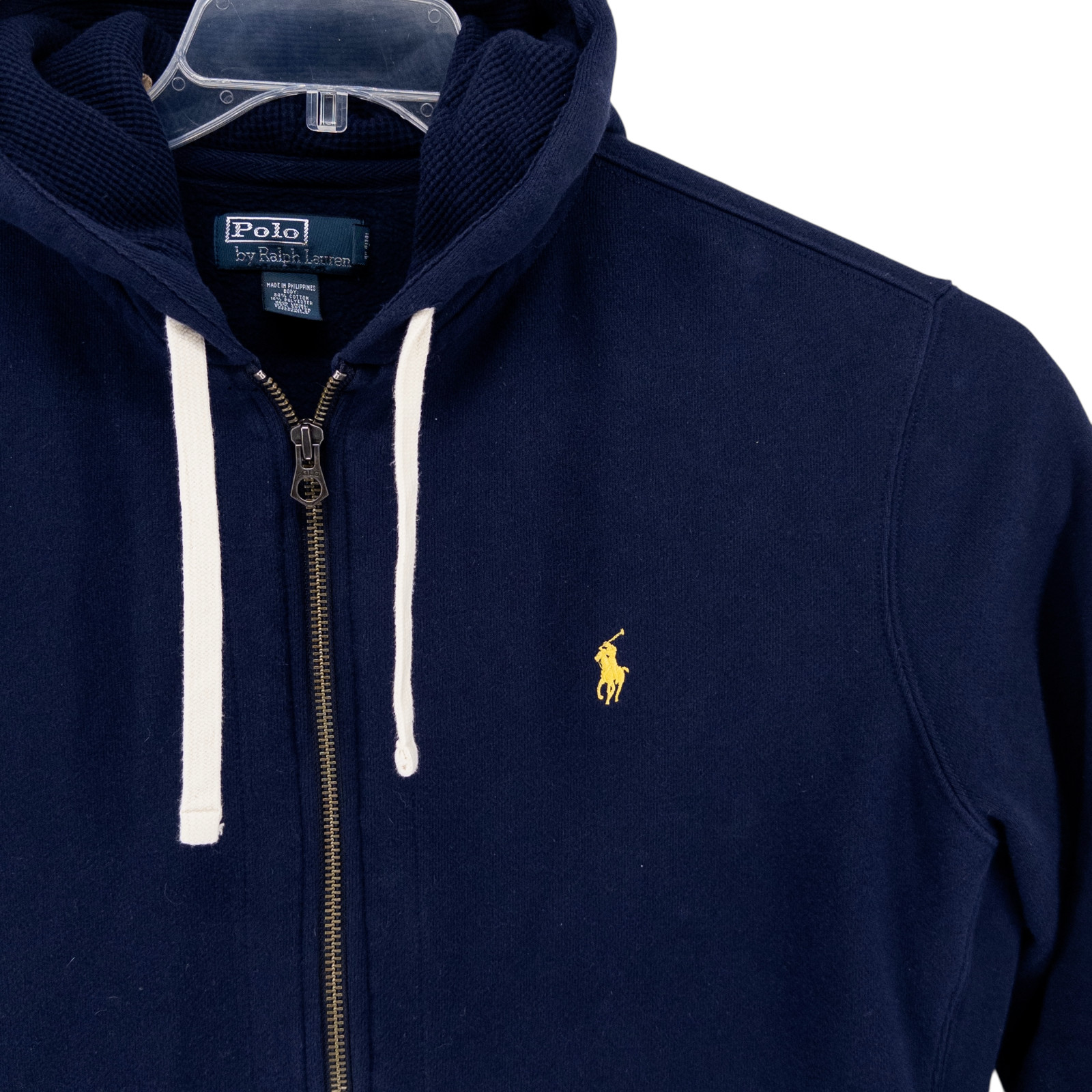 VTG Polo Ralph Lauren Mens XL Blue Full Zip Hoodie Thermal Knit Lined Hood Pony