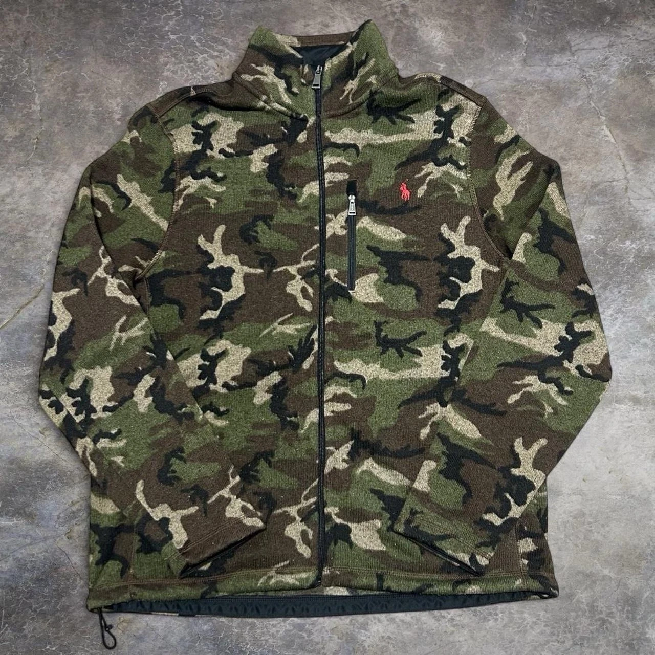 Polo Ralph Lauren Camouflage Fleece Lined Knit Zip Up Jacket Size Large