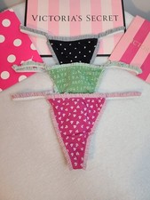 VTG Victoria's Secret 3pk Cotton Ruffle Trim V-string Thong Panties Size M