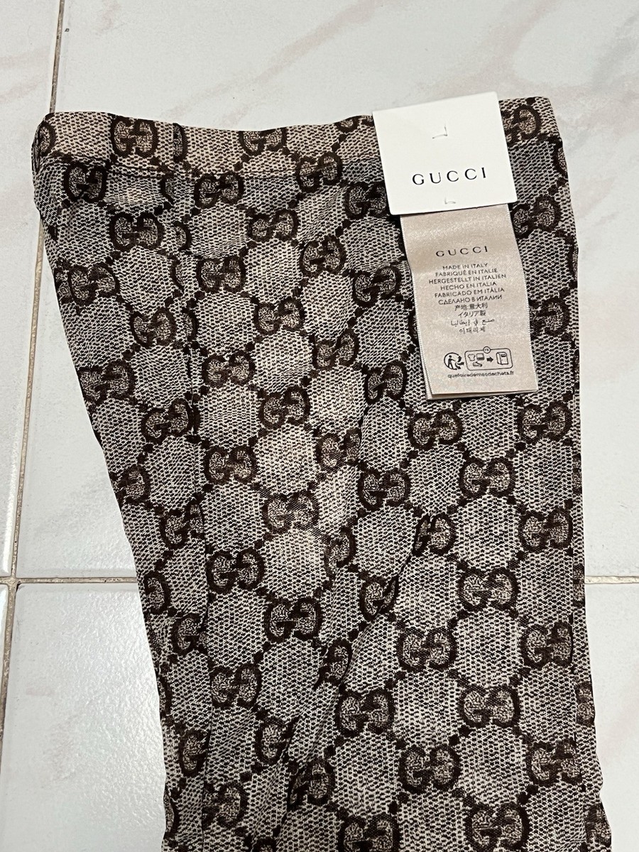 GUCCI リアスリットウェフストライフミティスカト 【関税込】 Gucci GG Supreme Tights Beige / Dark Brown Women's Size M