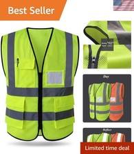Large Safety Reflective Mesh Vest with 5 Pockets Ideal for Night Sports Work