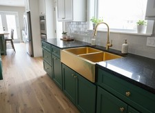 Handmade Brass Double apron front Kitchen Sink, Farmhouse Apron Front Hammered