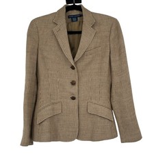 Ralph Lauren Blue Label Tan Linen Blazer Made in Italy Size 2 Equestrian Style