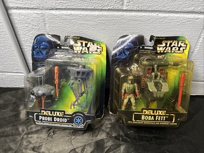 96 Kenner Star Wars Deluxe Lot of 2, Boba Fett & Probe Droid, Sealed Damaged Pkg