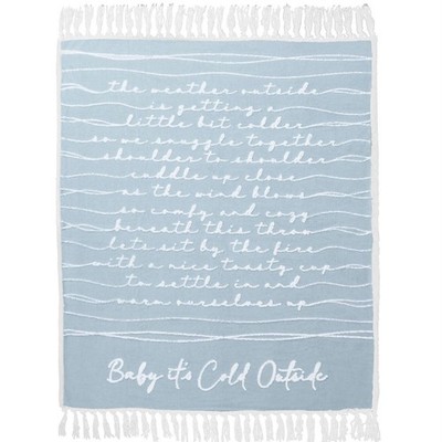 Pavilion Blue Baby It's Cold Outside Sherpa Tassel Plush Blanket 50 x 60 Inch