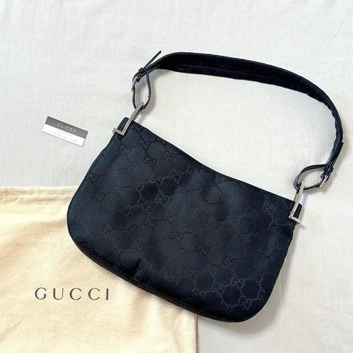 GUCCI GG Canvas Leather Accessory Pouch Hand Bag Black 103399 Authentic Used